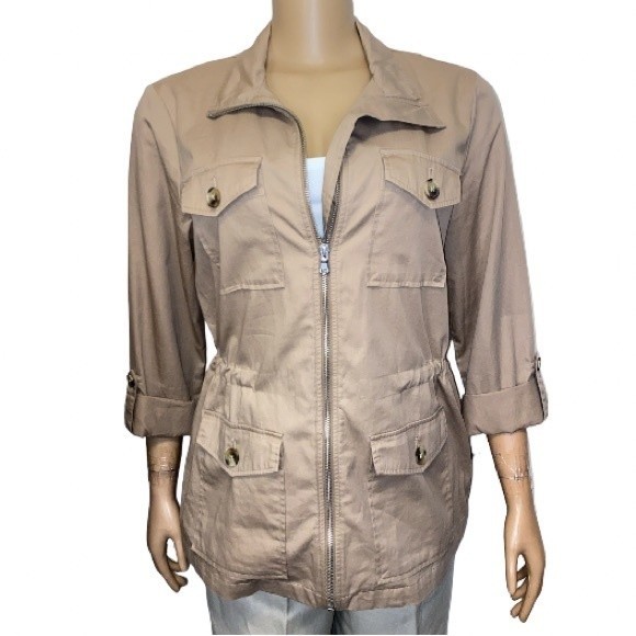 Croft & Barrow utility jacket tan lightweight 4 pockets drawstring size M - Picture 3 of 13
